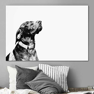 Art mural chien sur toile noir et blanc pour le salon de la chambre à coucher - 24 x 36 pouces_SPL08