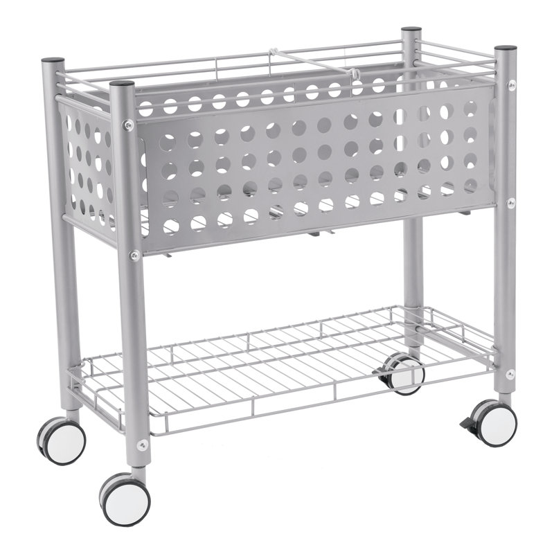 Matte Gray Steel Rolling File Cart with Shelf and Casters