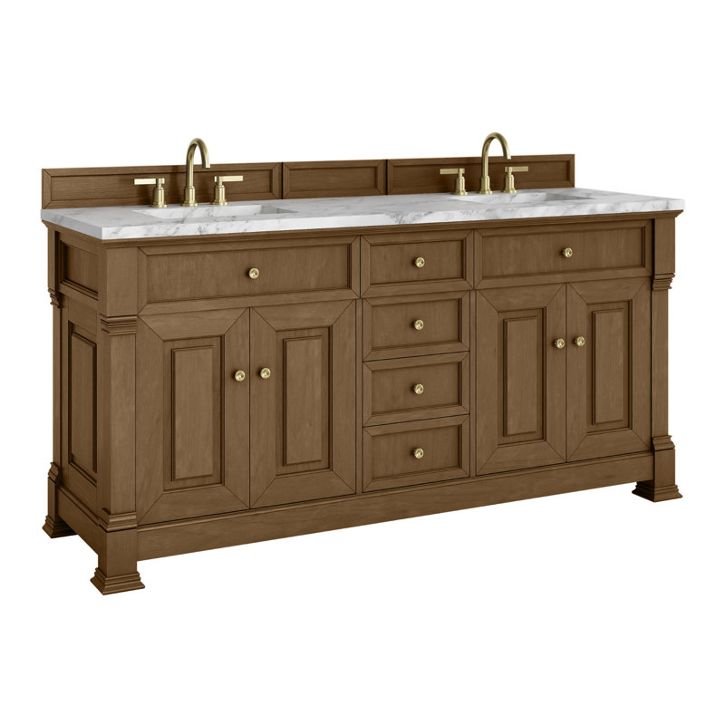 Brookfield 72'' W Double Vanity, Carrara White, Honey Oak