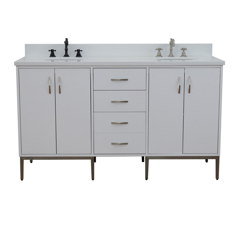 Ensemble de meuble-lavabo double 61 po Aashika, Blanc