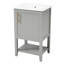 Meuble-lavabo de 20 pouces avec vasque en céramique blanche, meuble-lavabo en bois massif gris, porte à fermeture douce, support de rangement pour les essentiels, mouchoir à tablette ouverte, poignée de bar en acier inoxydable, lavabo moderne-553178875