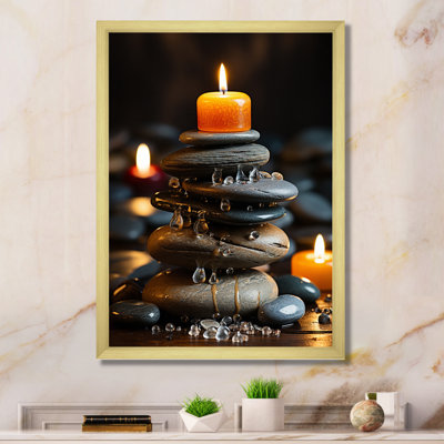«Spa Zen Stones in the River with Candles», reproduction sur toile