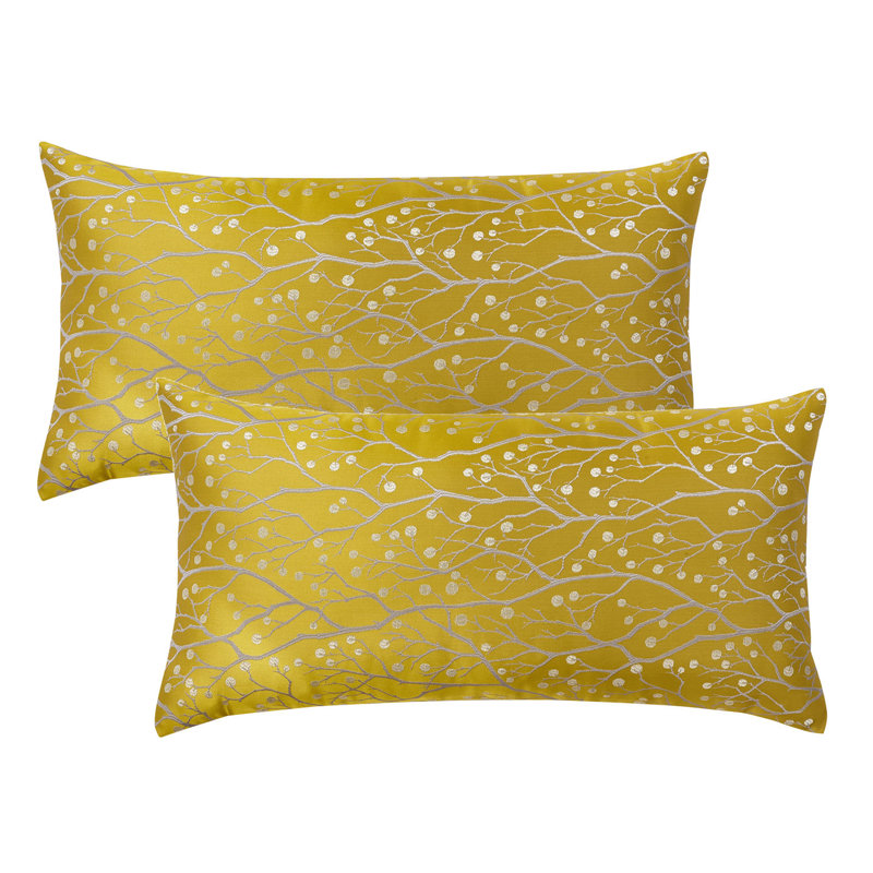 Floral Rectangular Lumbar Cushion Cover, Gold