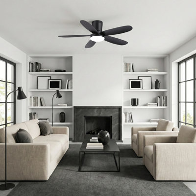 42 Inch Low Profile Ceiling Fan With Light And Remote Control, Flush Mount, Reversible,  Dimmable, Quiet, Black Small Ceiling Fan For Bedroom Indoor/Outdoor Use