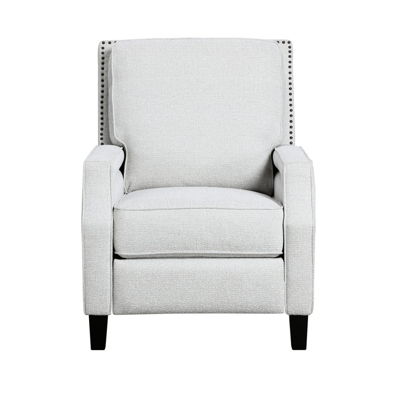 Chaise transitionnelle en chenille grise, rembourrage en mousse, garniture cloutée, assise inclinable confortable de 21,5 po, salon