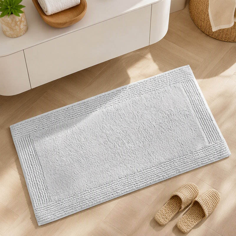 1 tapis de salle de bain réversible 100% coton 3000 g / m² touffeté 3 x 24 po PCS, Gris clair, L 36 po x l 24 po