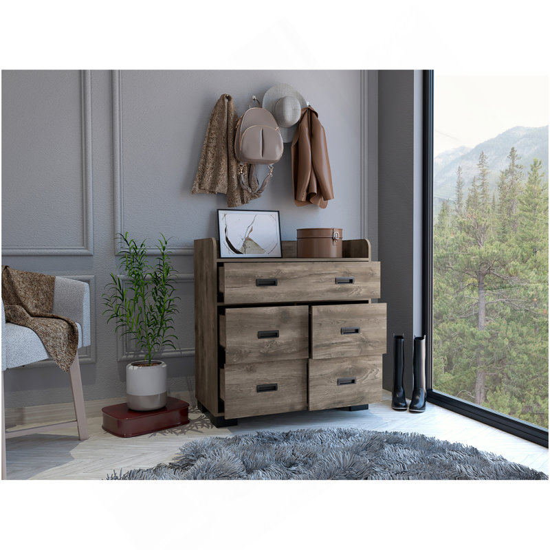 Commode 5 tiroirs Edgemont brun foncé, Marron foncé