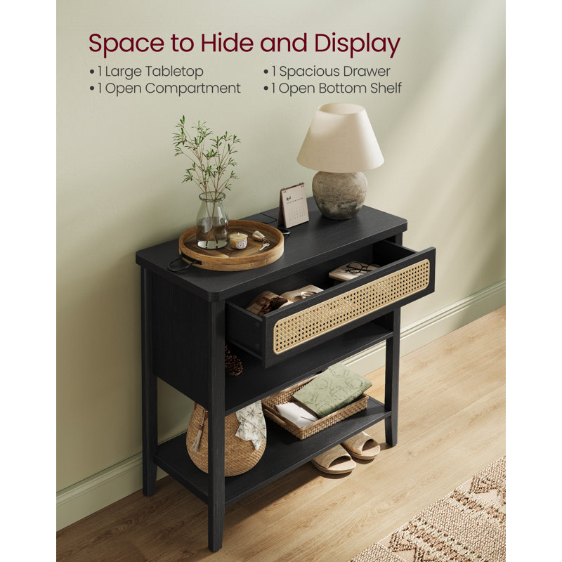 Aristeia Console Table with Drawer and Power Outlets, Ash Black