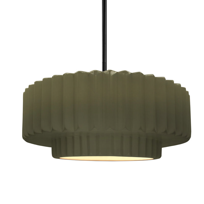 Luminaire suspendu tambour 1 lumière Gela, H 5,25 po x l 14,5 po x P 14,5 po, Vert mat, Noir mat