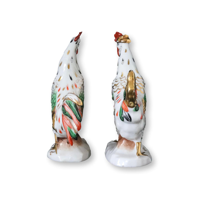Antique French Porcelain Rooster And Hen
