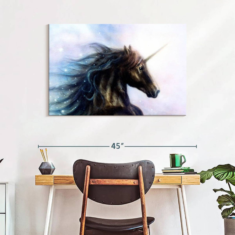 Kelan Black Unicorn, 26" H x 39" W