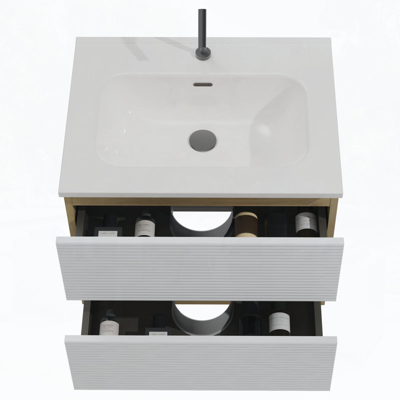Meuble-lavabo 24 po avec lavabo, Blanc / Chêne clair