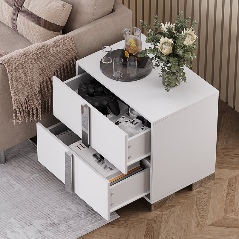 Table de bout moderne avec tiroirs, Blanc