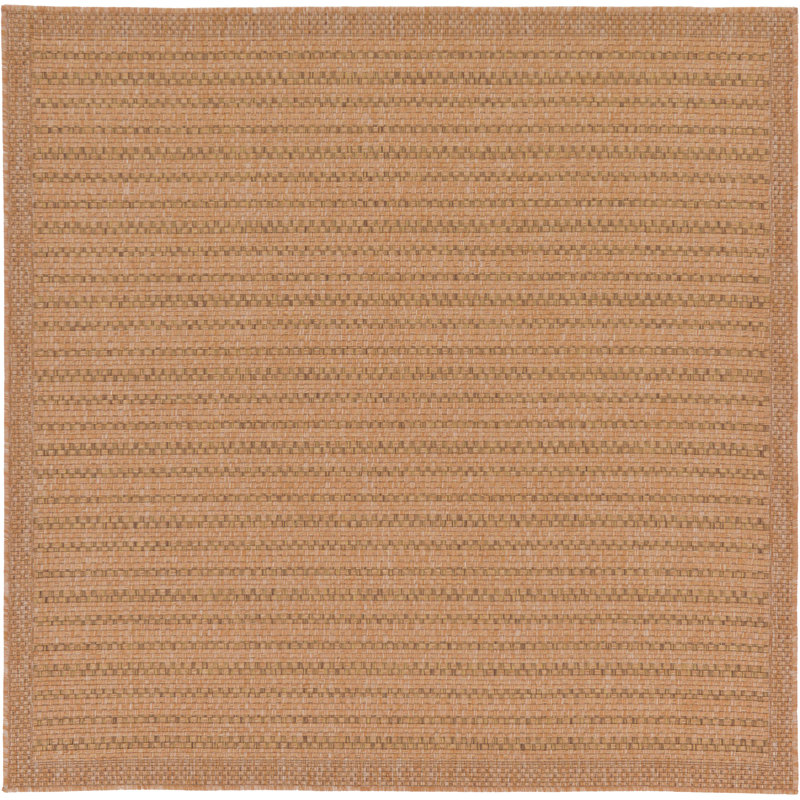 Tapis rayé brun clair intérieur / extérieur, Carré 6 pi 1 po