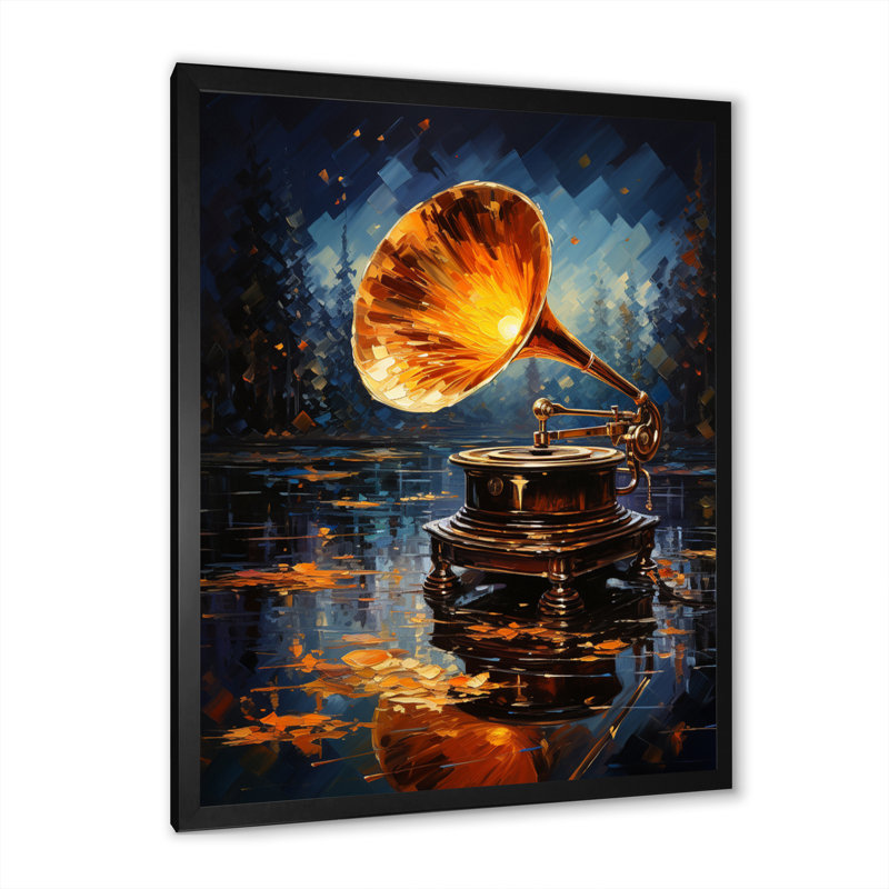 Kostyk Gold Phonographs Melodic Reflections Pointillism, reproduction d'art sur toile, Cadre photo noir