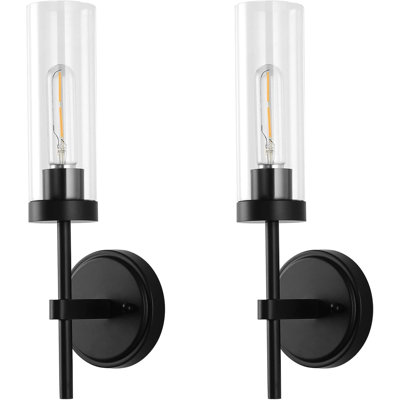 WILON Black Wall Sconces Set Of 2, Rustic Farmhouse Vanity Light Fixtures With Clear Glass Shades, Indoor Wall Lamps For Bathroom Bedroom Living Room Hallway Mirror