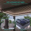 Pergola moderne en aluminium avec persiennes réglables, lumières DEL et charge solaire-111362459