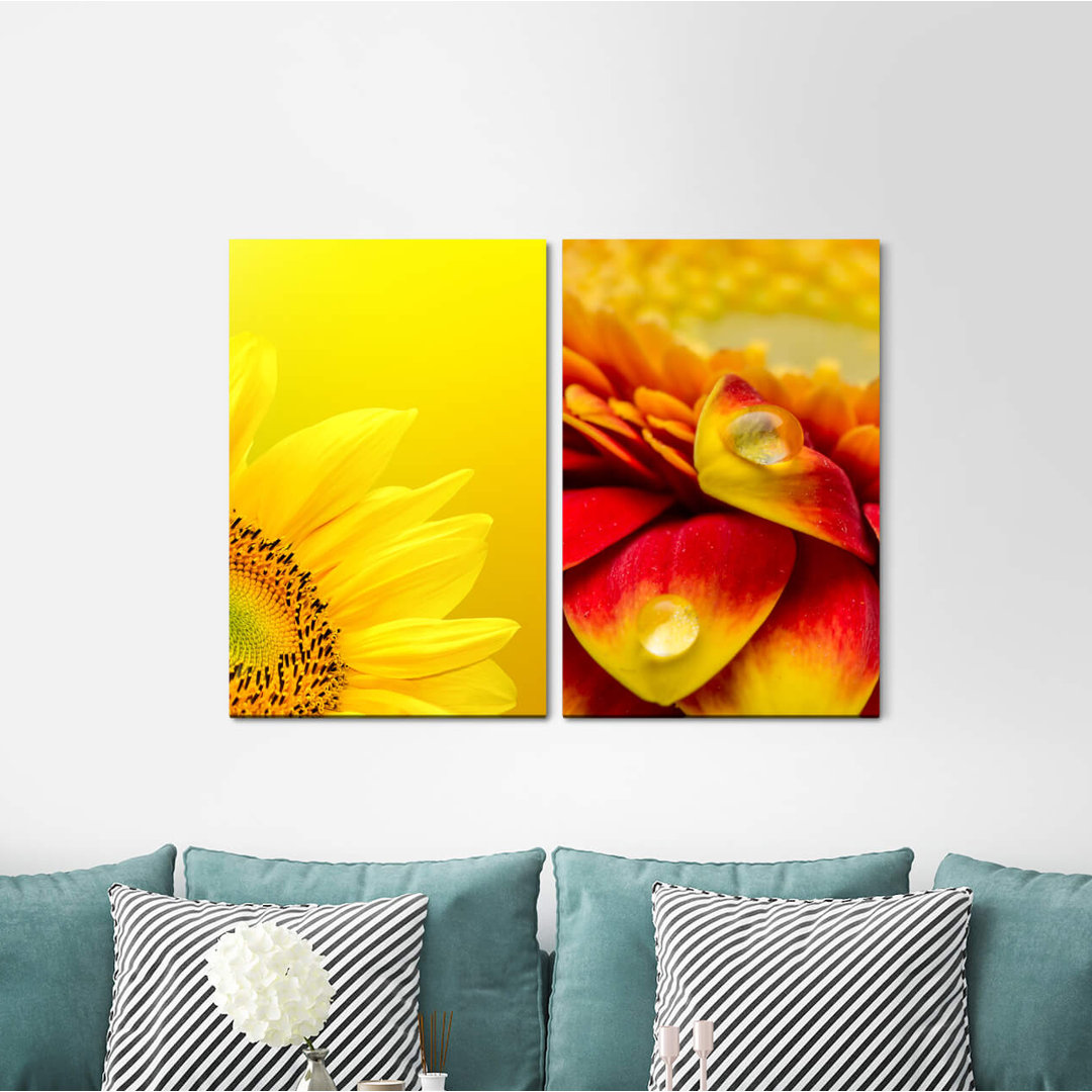 2-tlg. Leinwandbilder-Set - Fotografie „Sunflower Yellow Orangesummer Sun Drops”