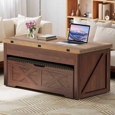 Ensemble de tables basses avec repose-pieds et banc de rangement en noyer