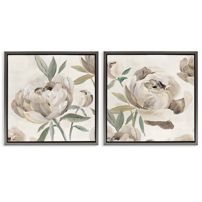 Neutral Lustrous Peonies 2pc Floating Frame Set, design by Aria K.