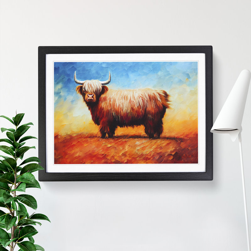 Highland Cow Vol.6 Abstract - Single Picture Frame Painting, 34cm H x 46cm W x 2cm D, Black