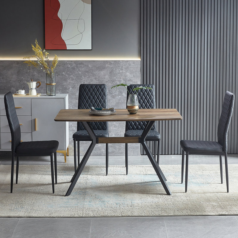 Modern Minimalist Style Dining Table MDF wooden Top, Walnut/Black