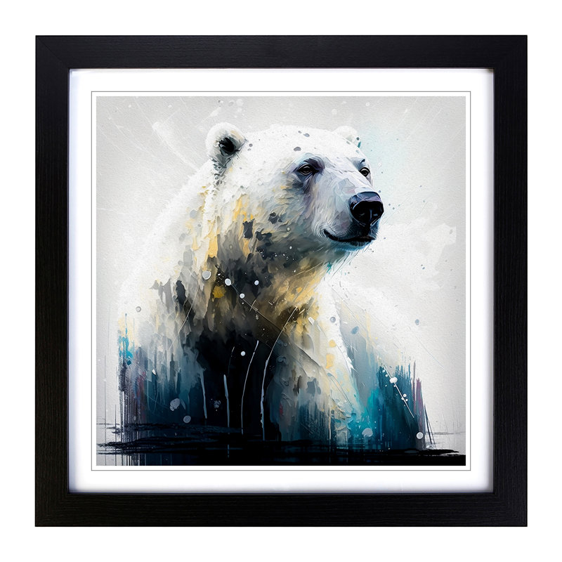 Polar Bear Gestural - Single Picture Frame Print on Wood, Black
