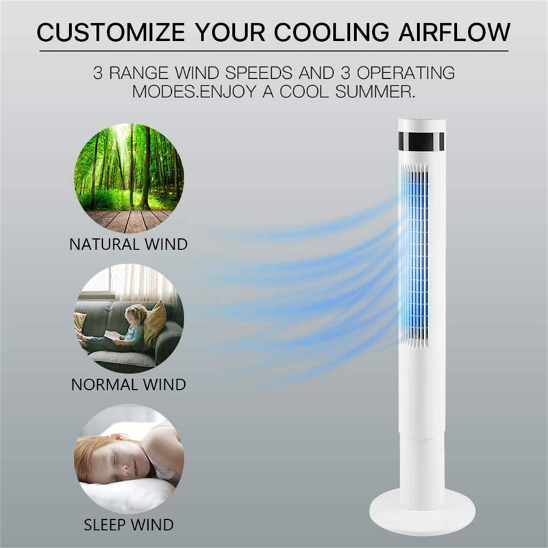Tower Fan Oscillating Fan Quiet Cooling Remote Control Powerful Standing 3 Speeds Wind Modes Bladeless Floor Fans Portable Bladeless Fan For Children Bedroom Home Office 36-inch Green