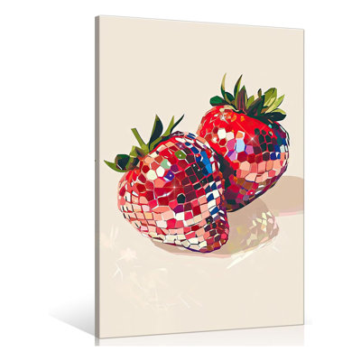 Funky Red Strawberry Disco Wall Art,Trendy Disco Ball Poster For Girls Room, Coquette Strawberries Picture Print, Art Fruit Poster For Home Bedroom Dorm Wall Decor 24X36in Framed