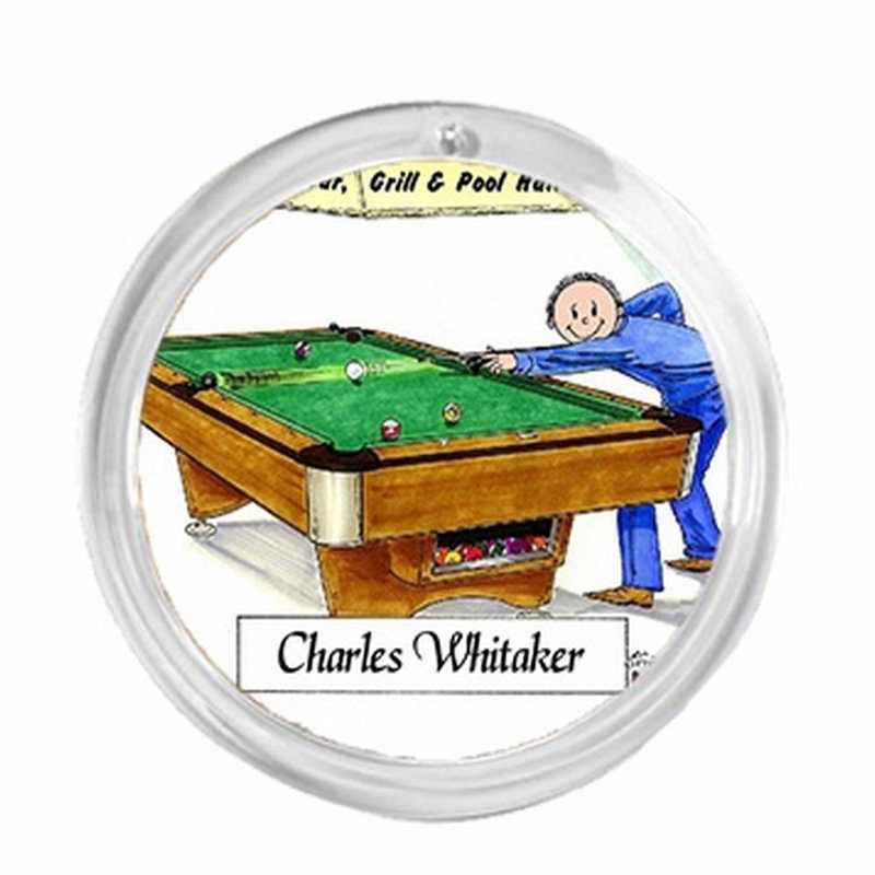 Personalized  Round Christmas Ornament:  Billiards, Pool Player - Male, Yes