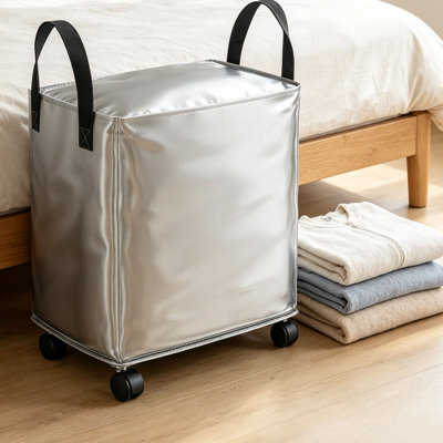 Sac de rangement à roulettes pliable grande capacité avec poignées de transport, panier à linge imperméable pour vêtements et couvertures.