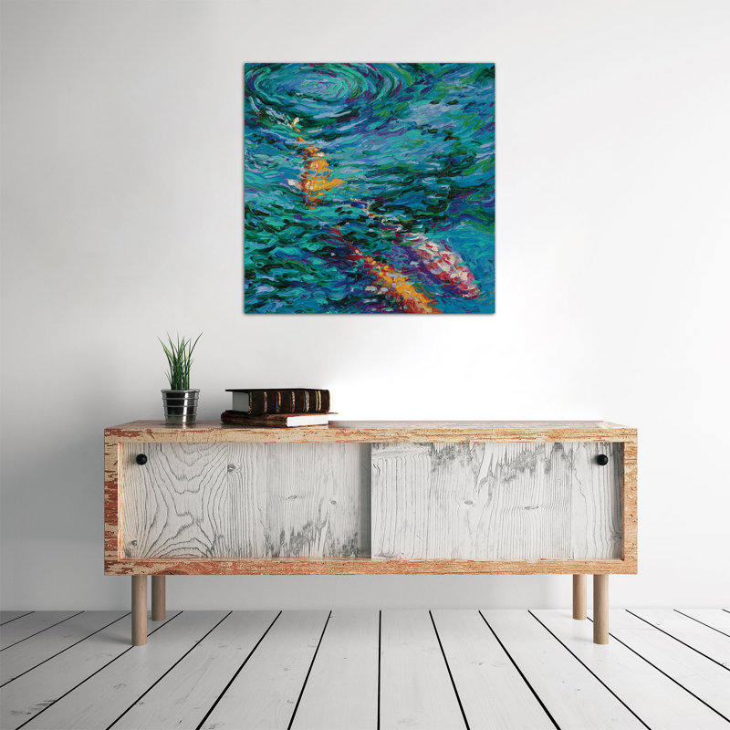Iris Scott - Koi Pool, reproduction d'art sur toile tendue, H 37 po x l 37 po x P 1,5 po, Toile tendue, Pas de tapis