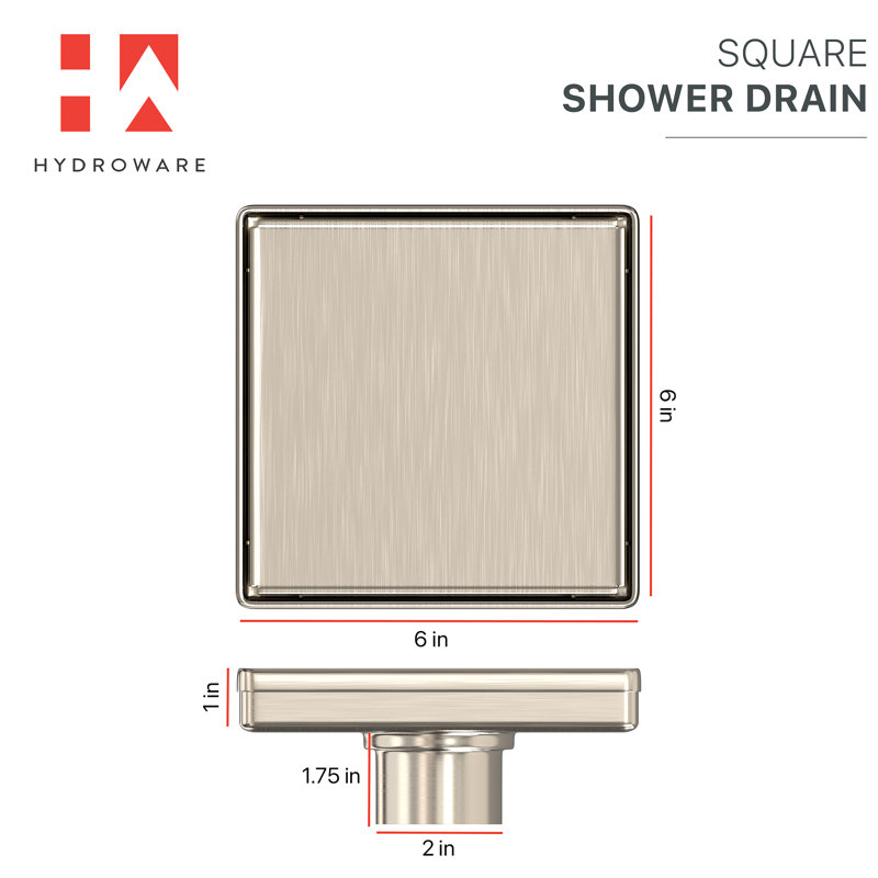 6" SQUARE TILE-INSERT SHOWER DRAIN with Hair Strainer & Lifting Hook – Modern Stainless Steel Drain for Bathroom Showers, High-Flow Design