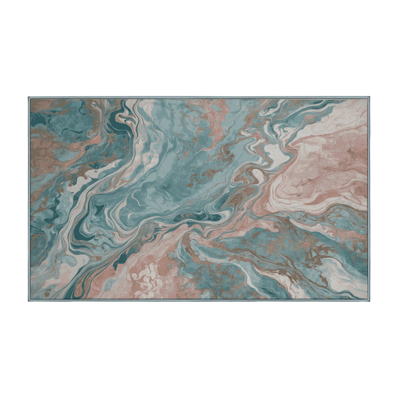 Machine Washable Blue Area Rug, Rectangle 8' x 12'