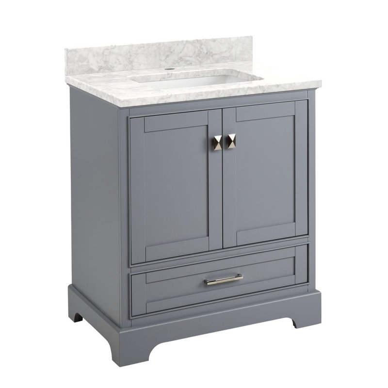 Quen 30" Freestanding Single Basin Vanity Set with Cabinet, Vanity Top, Gray, Single, Carrara Marble