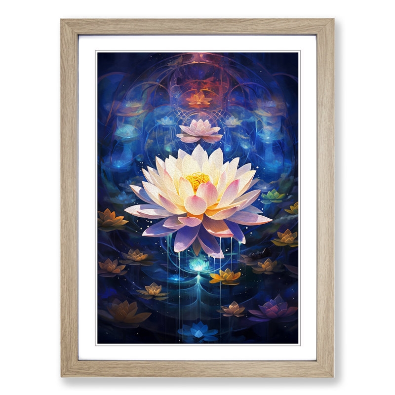 XYZ-FRM-V1223-4319 Lotus Flower Abstract No.3 1 Piece Single Picture Frame Wall Art, 46cm H x 34cm W x 2cm D, Oak