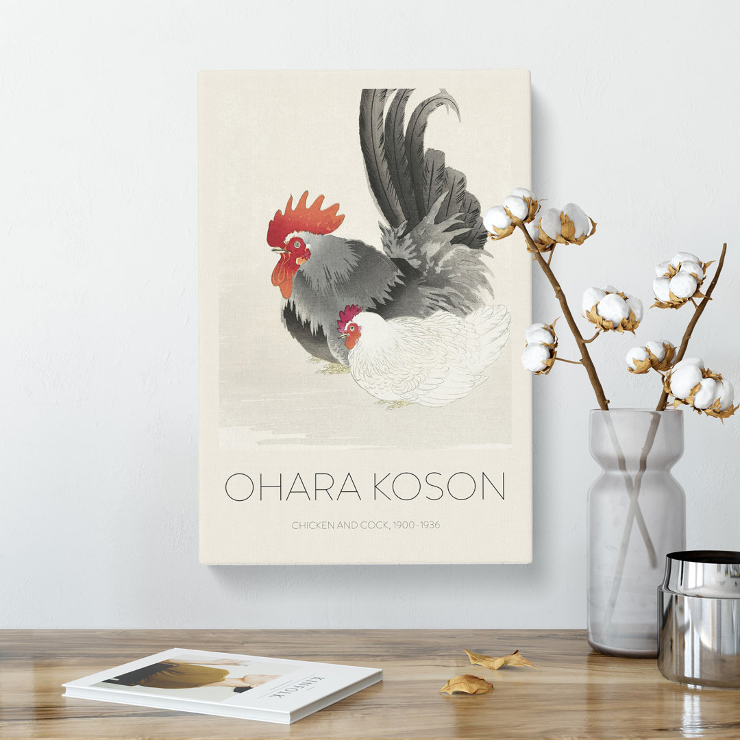 Rooster And Hen by Ohara Koson - Wrapped Canvas Painting