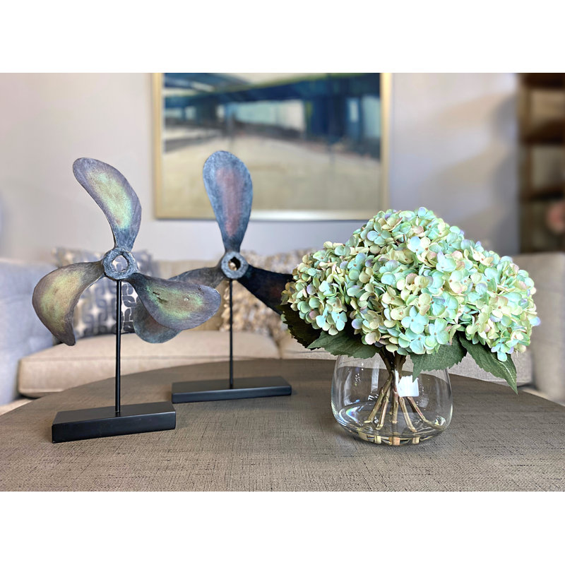 Hydrangea Bouquet In Bubble Glass Vase, Teal