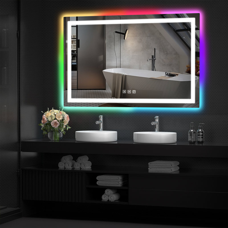 Gaulrapp Anti-Fog RGB Backlit & LED Frontlit Bathroom / Vanity Mirror with Tempered Glass & ETL, 55" x 36"