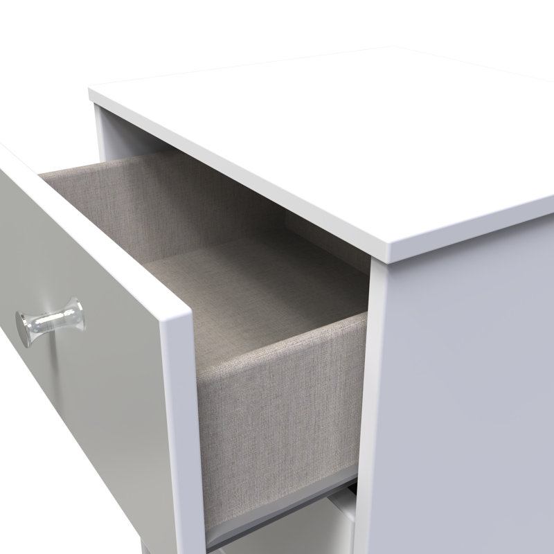Fully Assembled Alafia 3 Drawer Bedside Table, Grey, White