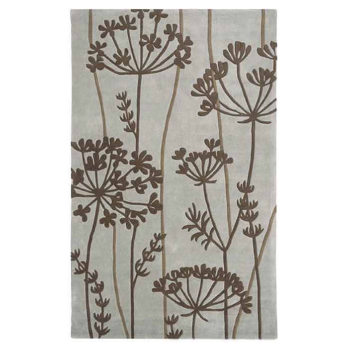 Tapis brun / gris touffeté à la main à motif floral clic-de-sac, Rectangle 9 pi x 13 pi