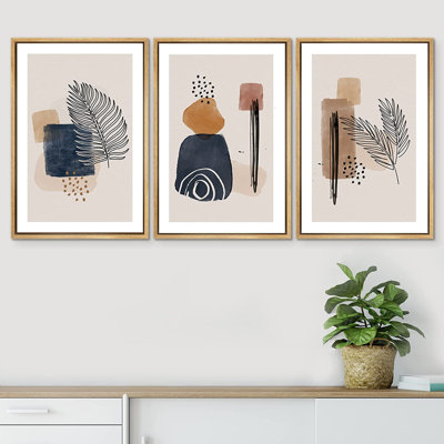 «Geometric Polygons Abstract Shapes Illustration», ensemble de 3 peintures encadrées sur toile flottante