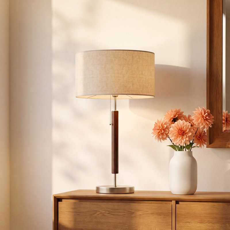 Fernando Table Lamp, Walnut Eucalyptus/Antique Brass, Gray