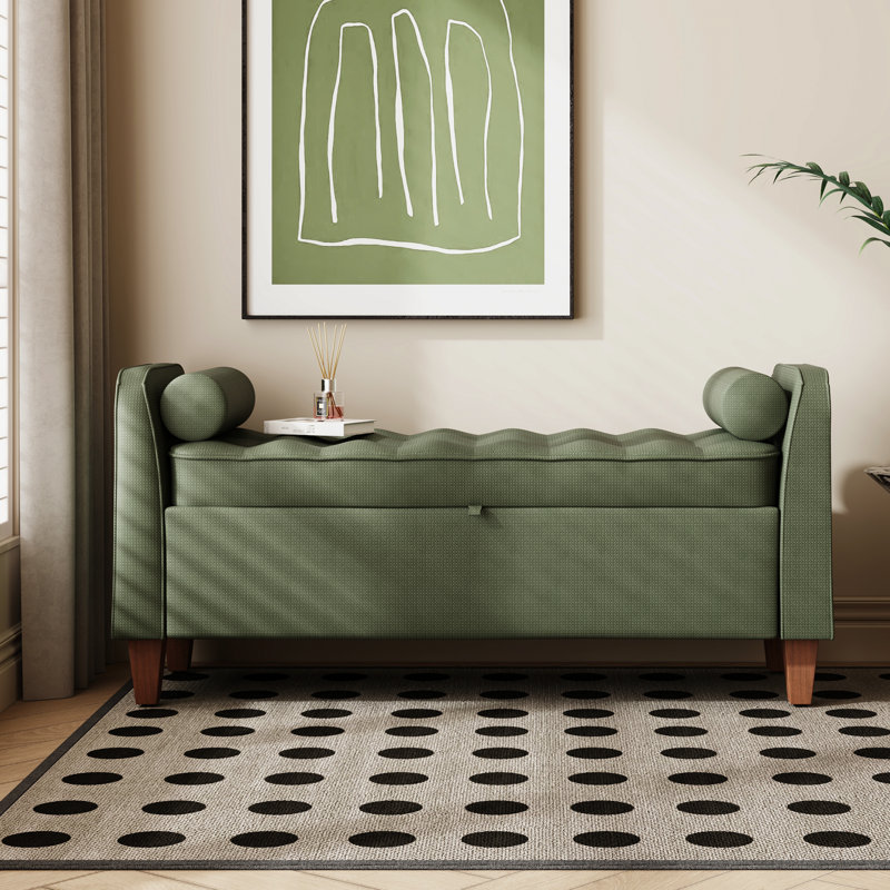 Banc de rangement rembourré en polyester pour entrée et chambre à coucher, Vert