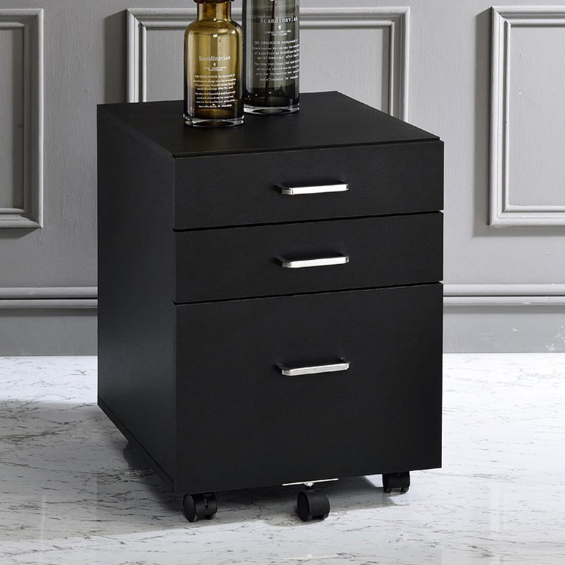 Armoire mobile noire et rectangulaire à 3 tiroirs, plateau épais de 15 mm, assemblé, 5 roulettes, système de rangement pour bibliothèque rectangulaire, tiroirs, poste de travail sophistiqué