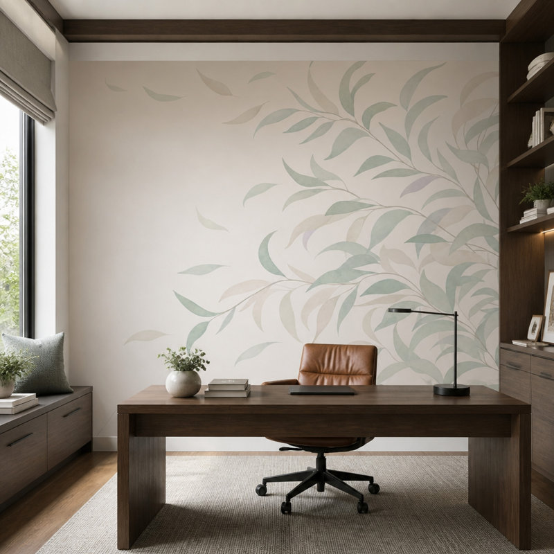 Papier peint botanique avec branches et feuilles, 200 po x 120 po, Peler et coller