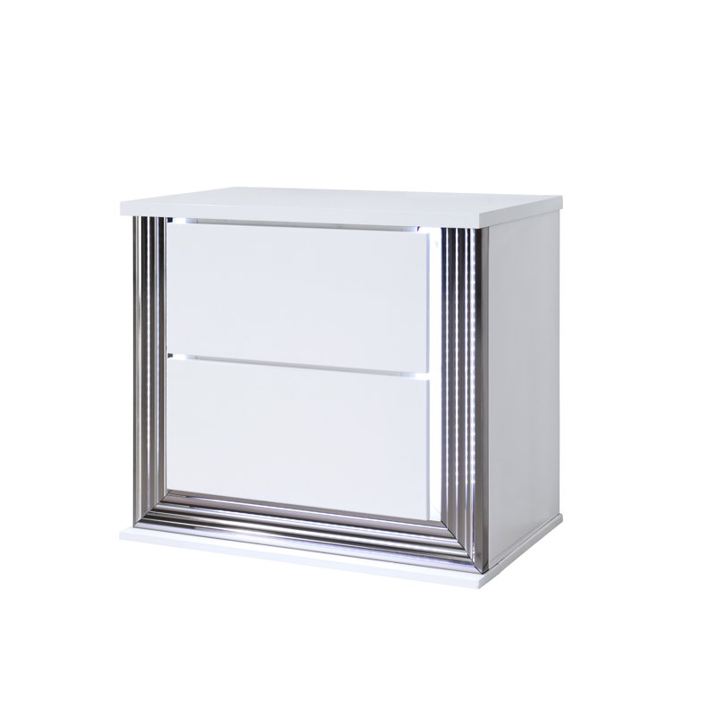 White High Gloss Nightstand With Led, Modern Style And Solid Wood Construction Moon Smooth Enhancing Your Bedroom's Decor Functionality