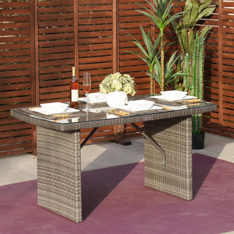 Rectangular Glass Outdoor Dining Table, Gray