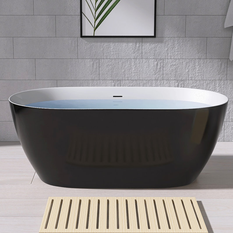 67'' x 29.5'' Freestanding Contemporary Soaking Acrylic Bathtub with Overflow and Drain, Glossy Black