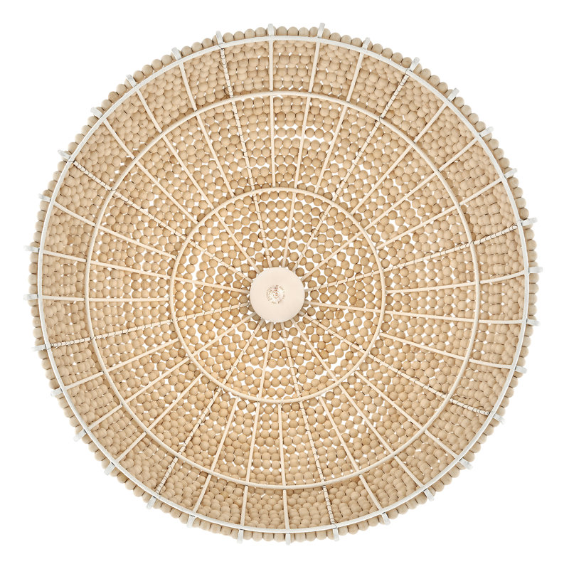 Textured Plaster LED Pendant with Wooden Bead Dome Shade